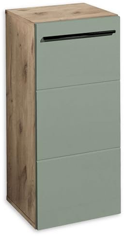 36-566-EY Seitenschrank VISTA Badschrank Kommode in Viking Oak / Schilf Grün ca. 34 x 72 x 31 cm