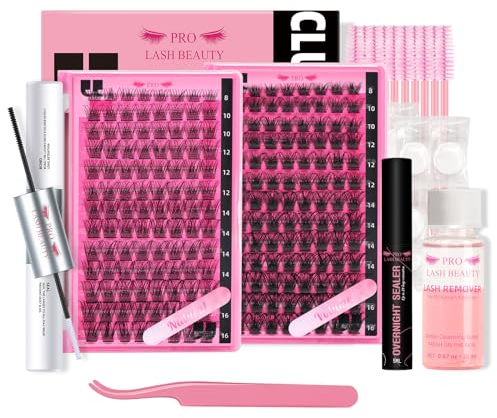 DIY Wimpernverlängerung Kit Cluster Lashes Kit mit 208 Stück Wimperncluster Wimpernbinder Entferner Wimpernapplikator Anfänger DIY Wimpern Kit einfach zu bedienen (Volume + Natrual Kit)