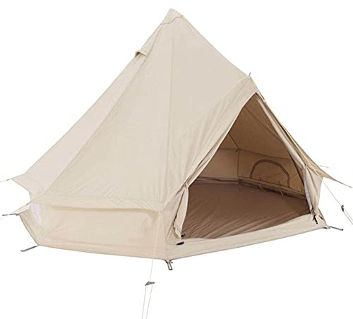 Großes Camping-Jurtenzelt, Glocken-Tipi-Zelte mit Herdloch, Baumwoll-Canvas-Zelte, 4-Jahreszeiten-Indianerzelt für Familiencamping im Freien (Baumwolle, 5 m)