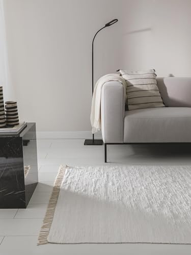 benuta Pop Baumwollteppich Tom - Creme 70x120 cm - Handgewebter Wohnzimmer Teppich - 100% Recycelte Baumwolle - Für Fußbodenheizung geeignet