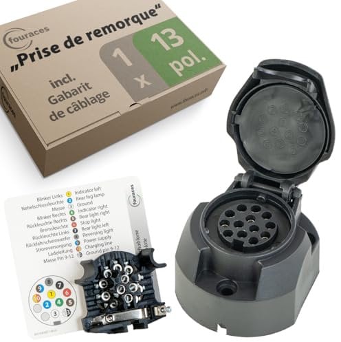 fouraces presa per rimorchio - 13 poli, stencil - per auto, gancio di traino, spina, carrello, ganci, nero