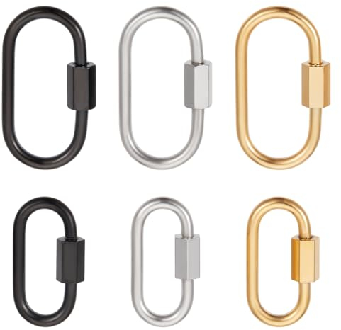 UNICRAFTALE 6Pcs 3 Colors Oval Screw Carabiner Lock 21/26mm Long Stainless Steel Screw Locking Carabiner Clasp Metal Keychain Clip Hook Quick Link for Jewelry Making