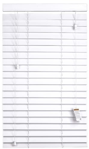 REHAN & CO Faux wood window Venetian Blinds 50mm Slats with String/Tape Blinds Aluminium Headrail Trimmable Child Safe Home Office Window Blind (White String, 60Wcm x 213Hcm)