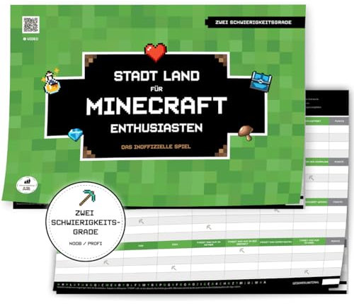 Stadt Land Fluss Spielblock für Minecraft Fans | A4 mit 50 Blatt und Zwei Schwierigkeitsgrad | Minecraft Spiel | Minecraft Geschenk | Minecraft Merch