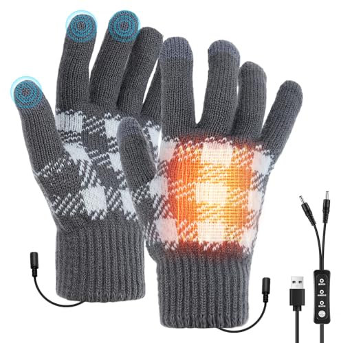 Shinkuro Guantes calentados USB, Guantes calentados eléctricos con Pantalla táctil para Mujeres y Hombres, Guantes calentados con Dedos completos (Gris, M)