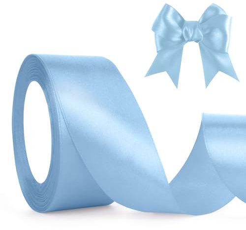 Himmelblau Geschenkband Blau Satinband Hellblau 23m, 4cm Breite, Schleifenband Blau, Dekoband Stoffband für Hochzeit Halloween Weihnachten Taufe Geburtstag DIY-Handwerk Geschenkverpackung Seidenband