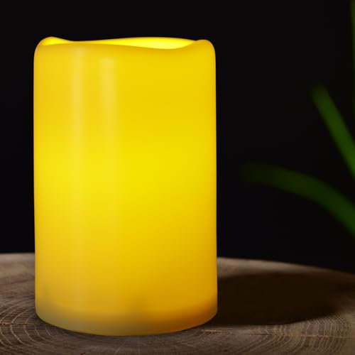 7LinRay 6 x 9 Extra Large Flameless Candle Outdoor Candle with Auto 6 Hour Timer, Battery Operated Waterproof LED Pillar Candle for Lantern, Front Porch, Ivory Plastic, Long Last for 6 Month