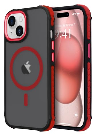 LLZ.COQUE for iPhone 15 Plus/14 Plus Matte Case Compatible with Magsafe Red | Translucent Back Magnetic Phone Case, Military Grade Drop Protection, Rugged Shockproof Anti-Slip Durable Cover, Red