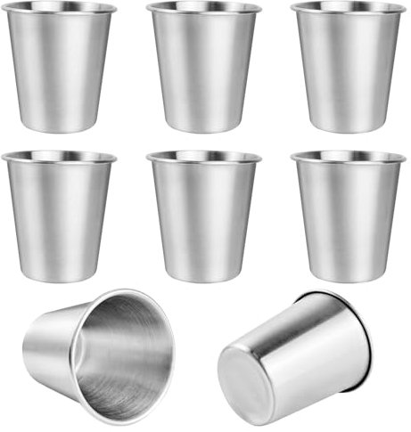 Gobelet Inox, 8 Pièces 260 ml Tasse Inox, Gobelet Inox Enfant, Tasses Gobelet Bière en Acier Inoxydable, Verre à Shoot Shooter Verre Gobelet à Shoot Verre à Schnaps Whisky Cafe