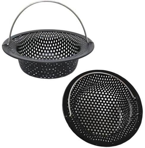 2 Stück Abflusssieb Küchenspüle Sieb Edelstahl Waschbecken für Küchen Waschbecken Spülbecken Sieb Verstopfungsschutz Küche Abfluss Spüle (11 x 8 x 2.6 cm)(Silber,Schwarz) (Schwarz)