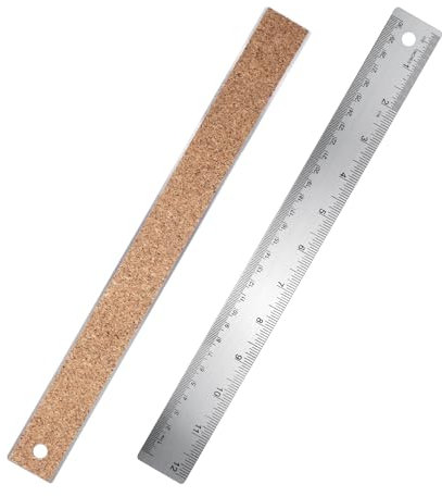 1 Stück Lineal mit Korkrückseite Edelstahl Metall Lineal Stahllineal 30cm Lineal Präzisions Metalllineal Rutschfestes Lineal Gerade mit Zoll und Zentimetern für Engineering, Lehre und Büro