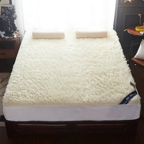 Australische Fleece-Matratze Aus Reiner Schafwolle, Superplüschige Und Seidig Weiche Fleece-Matratzenauflage, Atmungsaktive Woll-Matratzenauflage, Faltbare Bodenmatte(Long hair-2,78.7*86.6in)
