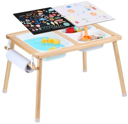 VEVOR Sensory Table for Toddlers, Kids Activity Table with 3 Foldable Storage Bins & Paper Roll Holder, Indoor/Outdoor Play Sand and Water Table, Wooden Kids Sensory Drawing Table, Gift for Boys Girls