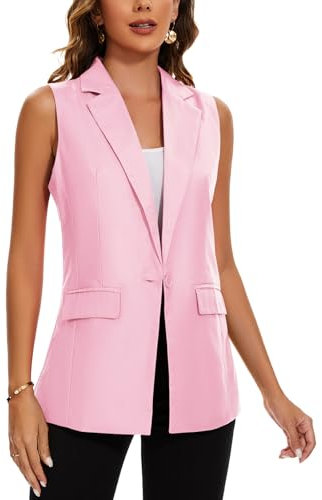 MINTLIMIT Gilet da donna, abito blazer senza maniche per adulti, completamente foderato, risvolto dentellato, tasche con patta, vita media, nero, blu navy, S = UK 8-10, M = UK 12-14, F-Rosa Chiaro, M