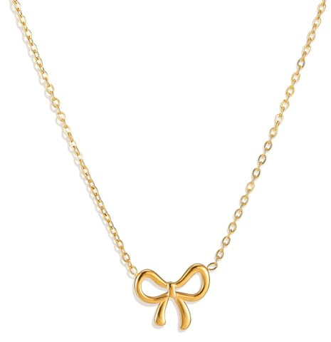 IKOPFLN Gold Schleife Halskette Für Damen Mädchen Schleife Anhänger Choker Kette 18 Karat Vergoldete Kette Halsketten Für Damen Mode Schmuck Geschenke