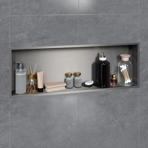 VILSTEIN Wandnische Dusche 30x90 cm [ROSTFREI] - Randlose Nische - Wandnische Silber - Einbauregal für Dusche im Aufputz - Duschnische aus Edelstahl - Versenkte Duschnische für das Badezimmer