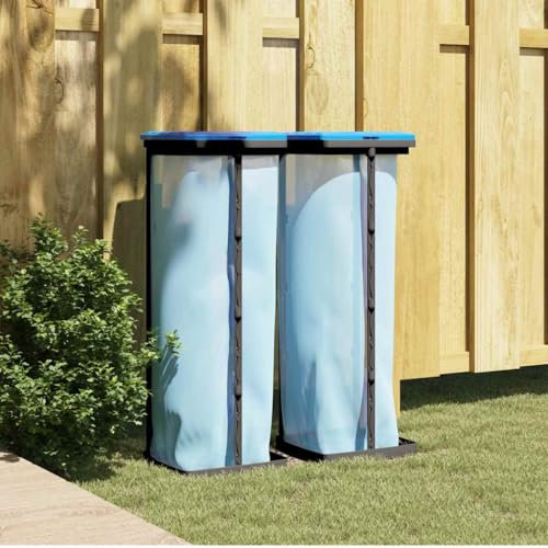 Tidyard Porte-Sacs poubelles 2 pcs Noir et Bleu 120 L PP Support pour Sac Poubelle avec Couvercle, Porte-Sac Poubelle Conteneur à Déchets