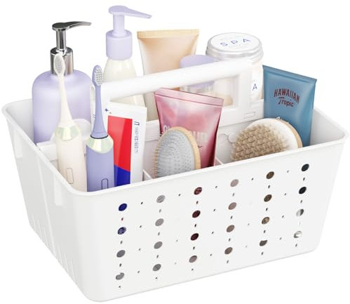 Lifewit Panier Douche Plastique, Rangement Salle de Bain, Panier Rangement avec Poignée, Bathroom Organizer pour Range Shampoing, Après-shampoing, Gel Douche, Brosse à Dents, Dentifrice, Blanc