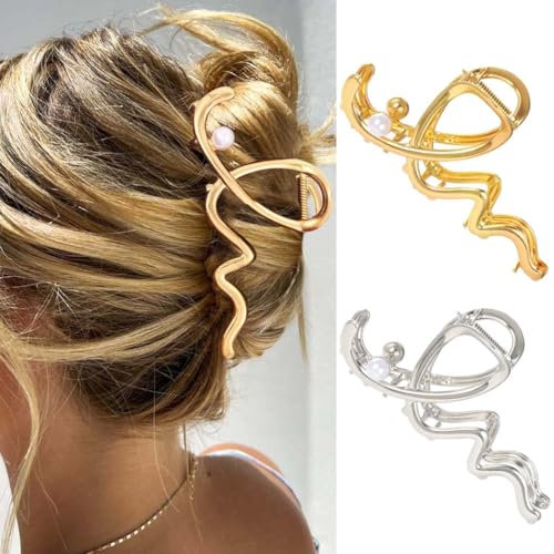 Reaky Wave Haarklammern, goldfarbene Haarklammern aus Metall, 2 Stück, Perlenklammer, rutschfeste Haarklammern, Haar-Accessoires für Damen