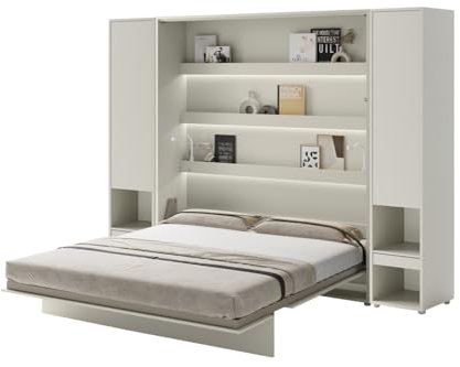 Friderik Bed Concept BC-13 Wandklappbett Vertikal Schrankbett mit Matratze und mit LED-Beleuchtung, 180x200 cm + 2X Vertikalschrank BC-07 (Kaschmirfarbe)