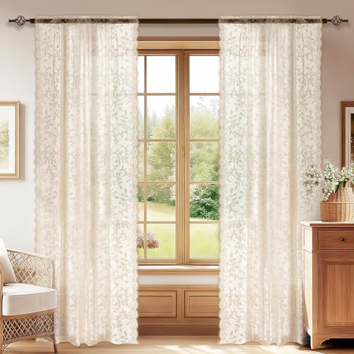 YSTELLAA Vorhänge Voile 2er Set, 70x120cm, Gardienen Stangendurchzug, Curtain Wohnzimmer Luftig Dekoschal, Modern Übergardinen Für Wohnzimmer Schlafzimmer, Beige