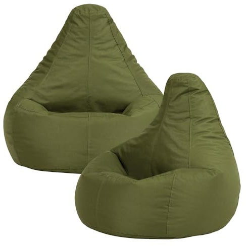 Bean Bag Bazaar Dalton Outdoor Kids Bean Bag Chair, Khaki, 2 Pack, Kids Garden Chair with Water Resistant Fabric, Bean bag with Filling Included, Gaming Beanbag for Bedroom, Playroom, Garden