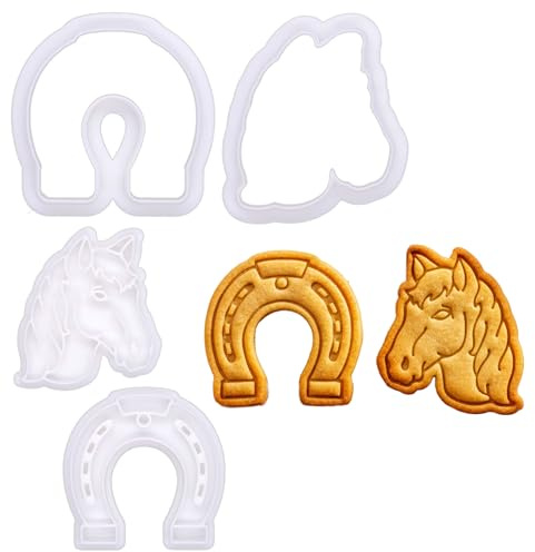 BAKERLOGY Mini Hufeisen und Pferdekopf Ausstechformen Set (5 cm) – Landhaus Charme Prägestempel für Cupcakes und Kekse, Fondant-Werkzeug für Westernparty und Bauernhof-Motto