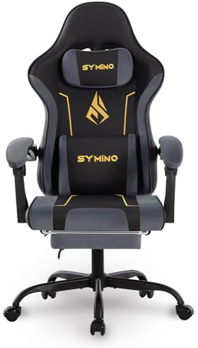 Symino Ergonomic Gaming Chair with Latex Cushion, Enhanced Headrest & Lumbar Support, Ajustable Swivel Office Chair, 150 kg carga capacidad, piel sintética