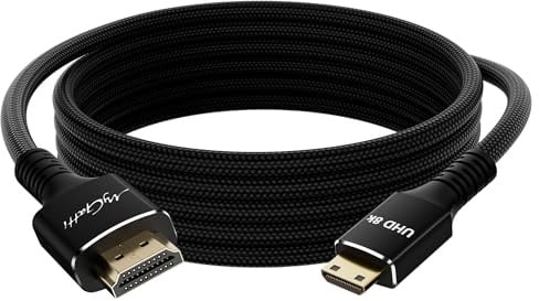 Mygatti 8K/4K Mini HDMI auf HDMI kabel 3 m,Bidirectional, Nylon geflochten,48Gbits,8K@60Hz,4K@120Hz,kompatibel mit Kamera,Camcorder,tragbarer Monitor,Tablet,Grafikkarte,Raspberry Pi