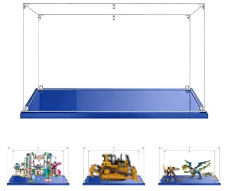 MADEHAY 60x40x30cm Transparenter Acryl Staubdicht Vitrine Blaue Basis | Große Display Boxen für Lego Serie Modell 41347 42131 71796 71797