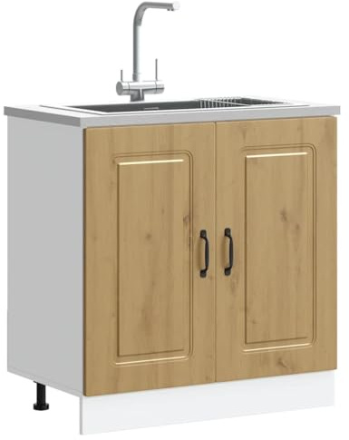 Générique Meuble sous Évier en Chêne Artisanal, Buffet de Cuisine avec Portes et Grand Rangement, 80x46x81.5 cm, Pieds Réglables - Idéal pour Une Cuisine Moderne et Organisée