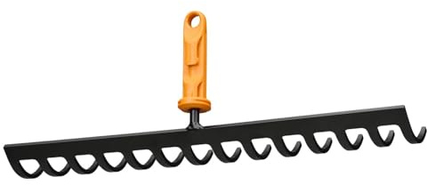 Fiskars OneClick Rechen 14 Zinken, Bodenrechen-Aufsatz für Saatbeete | Müheloses Wechseln mit nur einem Klick, Gehärteter Kohlenstoffstahl, Schwarz/Orange, 1080677