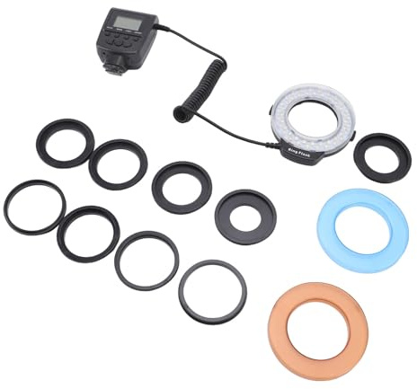 Generic LED Macro Ring Flash Light with LCD Display Power Control Adapter Rings Flash Diffuser for DSLR Cameras Perfect for Professional Photographers