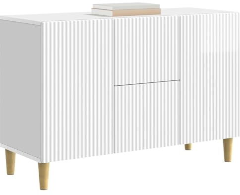 vidaXL Sideboard Hochglanz Weiß 89 x 34,5 x 60 cm Holzwerkstoff, Wohnzimmerstauraum, rechteckige Anrichte, Vintage Stil, viel Platz, praktische Schranklösung, für Ordnung, Essgeschirr