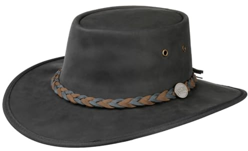 Barmah Squashy Twotone Leder Westernhut Herren - Made in Australia Kuhleder Rindslederhut Outdoorhut mit Lederband, Einfass Winter Herbst Sommer Frühjahr Frühling-Sommer Herbst-Winter - XL (60-61 cm)
