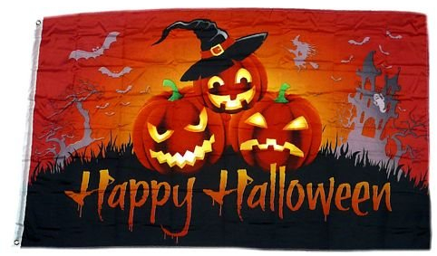 Fahne/Flagge Happy Halloween Kürbisse Hut 90 x 150 cm