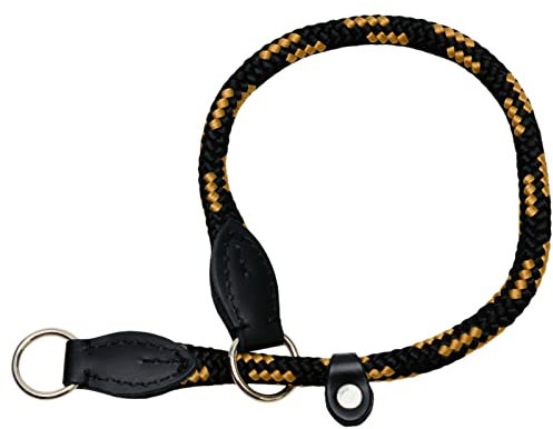 Black-Beige HandMade Strong Rope Rolled Slip Dog Choker Choke Collars with black leather (19.5)