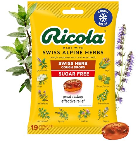 Ricola Swiss Herb Sugar Free Cough Drops with Menthol - Cough and Sore Throat Relief - 19 Count - Herbal Throat Lozenges