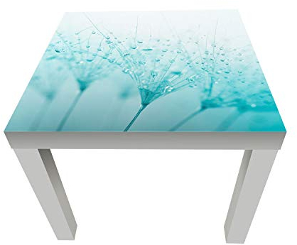 wandmotiv24 Beistelltisch Pusteblume Türkis Weiß - Matt Kleiner Tisch als Deko, Holz-Tisch, Tischplatte Bedruckt, Couchtisch, Gartentisch, Kunstdruck M0347