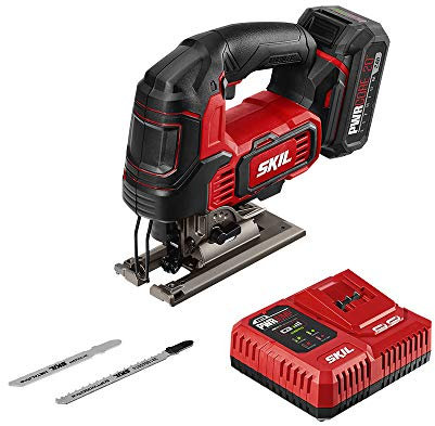SKIL PWR CORE 20 Brushless 20V 1 Inch Stroke Jigsaw Includes 2.0Ah Lithium Battery with PWR Assist USB and PWR Jump Charger - JS820202