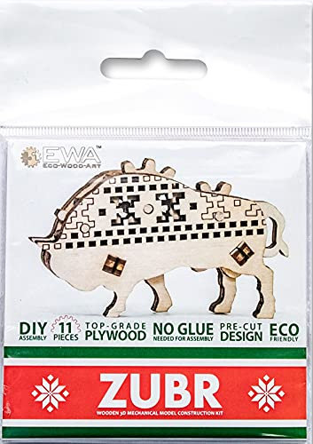 EWA Eco-Wood-Art - 3D-Holzpuzzle für Jugendliche und Erwachsene - EWA: Zubr - DIY-Bausatz, Selbstmontage, kein Kleber erforderlich - 11 Stück