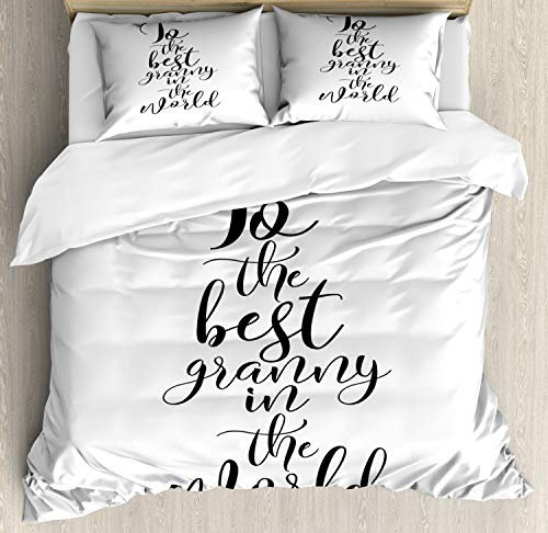 ABAKUHAUS Oma Bettbezug Set King Size, Hand Beschriftungs-Wort, Kuscheligform Top Qualität 3 Teiligen Bettbezug mit 2 Kissenbezüge, 264 x 220 cm - 90 x 50 cm, Schwarz-Weiss