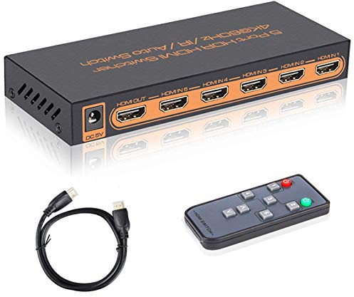 Switch HDMI 4k, 5 Entrée vers 1 Sorties Commutateur HDMI avec Télécommande IR Support 4K 60hz, 2K, 1080P, 3D, HDCP 2.2, UHD, HDR pour PS 3/4, XBOX One/360, Lecteur DVD, HDTV, Écran Projecteur