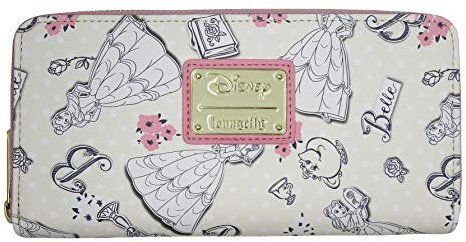 Loungefly Disney Beauty and The Beast Belle Pink Allover Print Zip Around Wallet (Multicolored)