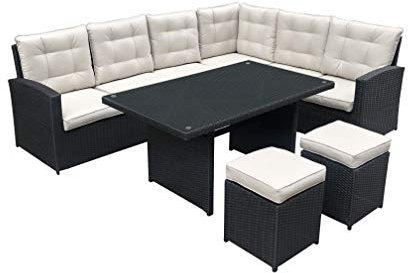 Jet-Line Garten Lounge La Palma schwarz (Sitzecke mit Esstisch) Polyrattan Gartenmöbel Sitzgruppe Lounge Gruppe Essgruppe Neu