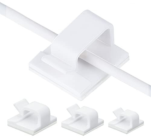 Whaline Adhesive Cable Clips 60 Pcs Wire Clips Management Plastic Cable Organizer Cable Cord Holder Drop Cable Cramp for Office, Stage, Outdoor Scene, Car and Home (S, M, L, White)