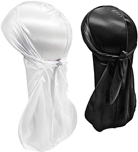 Hairizone Durags für Herren, seidig, Doo-Rags für Wellenfrisuren, in Schwarz und Weiß, 2 Stück