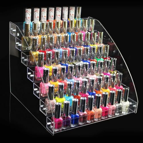 AYNEFY Organisateur Vernis à Ongles Acrylique, Étagère Vernis à Ongles Plastique Support de Rangement pour Vernis à Ongles Transparent Nail Polish Rack Présentoir Cosmétique Multicouche(7 couche)