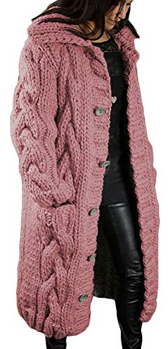 Tomwell Femme Gilets Cardigan Long en Tricoté Veste Veste en Tricot Chaud Hiver Pull Ouvert Manteau Chaud Épais Blouson Gilet Grosse Maille Rose XXL