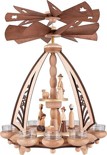Drechslerei Kuhnert 2-stöckige Pyramide Weihnachtskrippe - gegenläufig - 43 cm